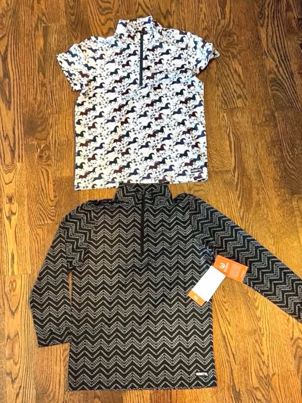 Kerrits Black & White LS and Horse - Patterned SS Equestrian Tops Kids XL